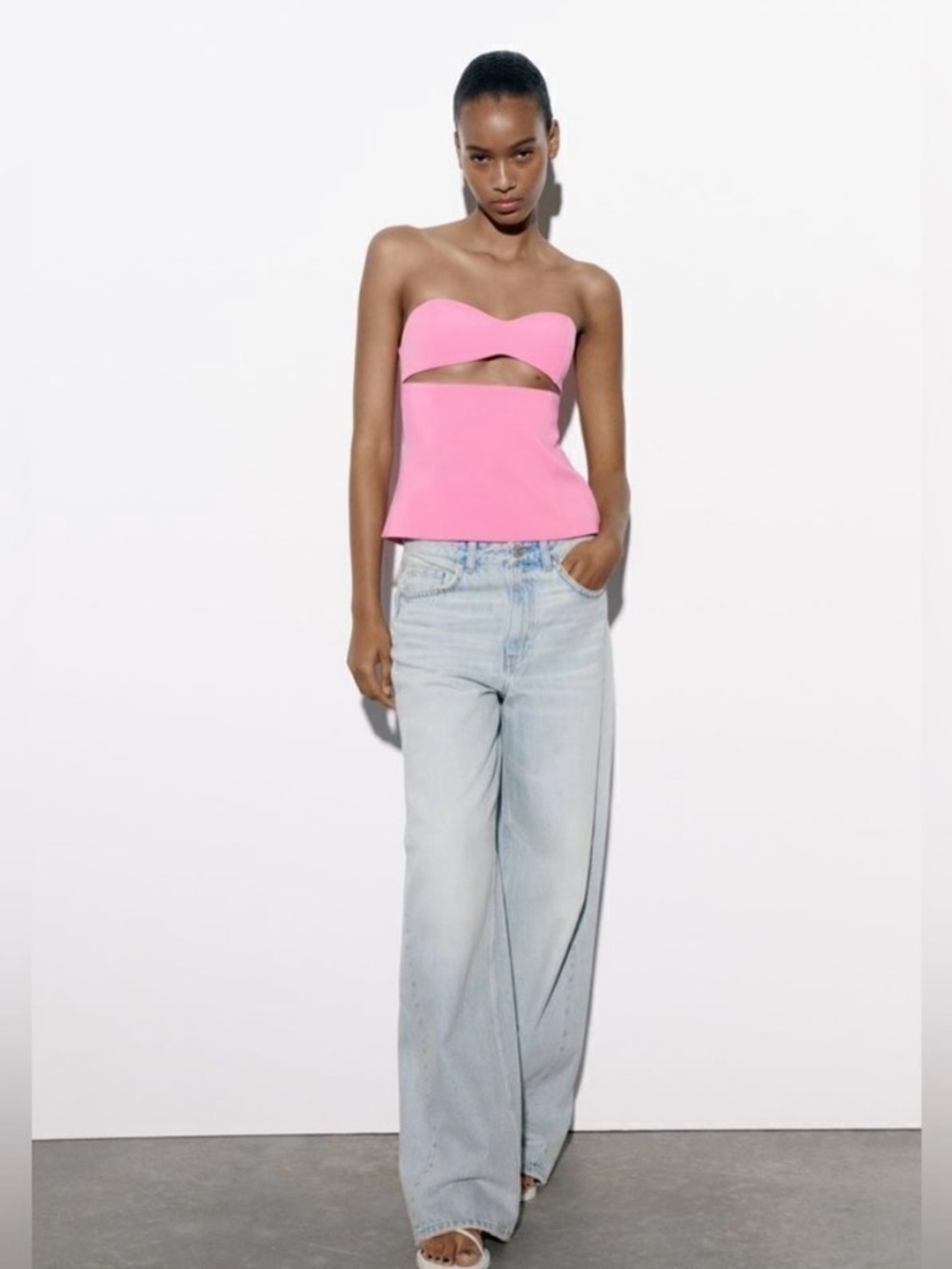 Zara Bright Pink Strapless Cutout Top summer party Large NWT